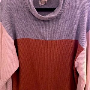 Colorblock Women's Sweater - Gray, Rust, and Beige